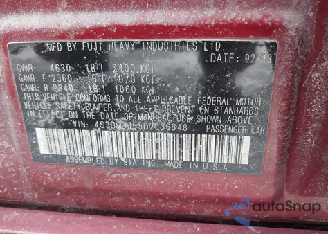 2013 Subaru Legacy 3.6R Limited from USA, damaged, VIN 4S3BMDJ65D2036848